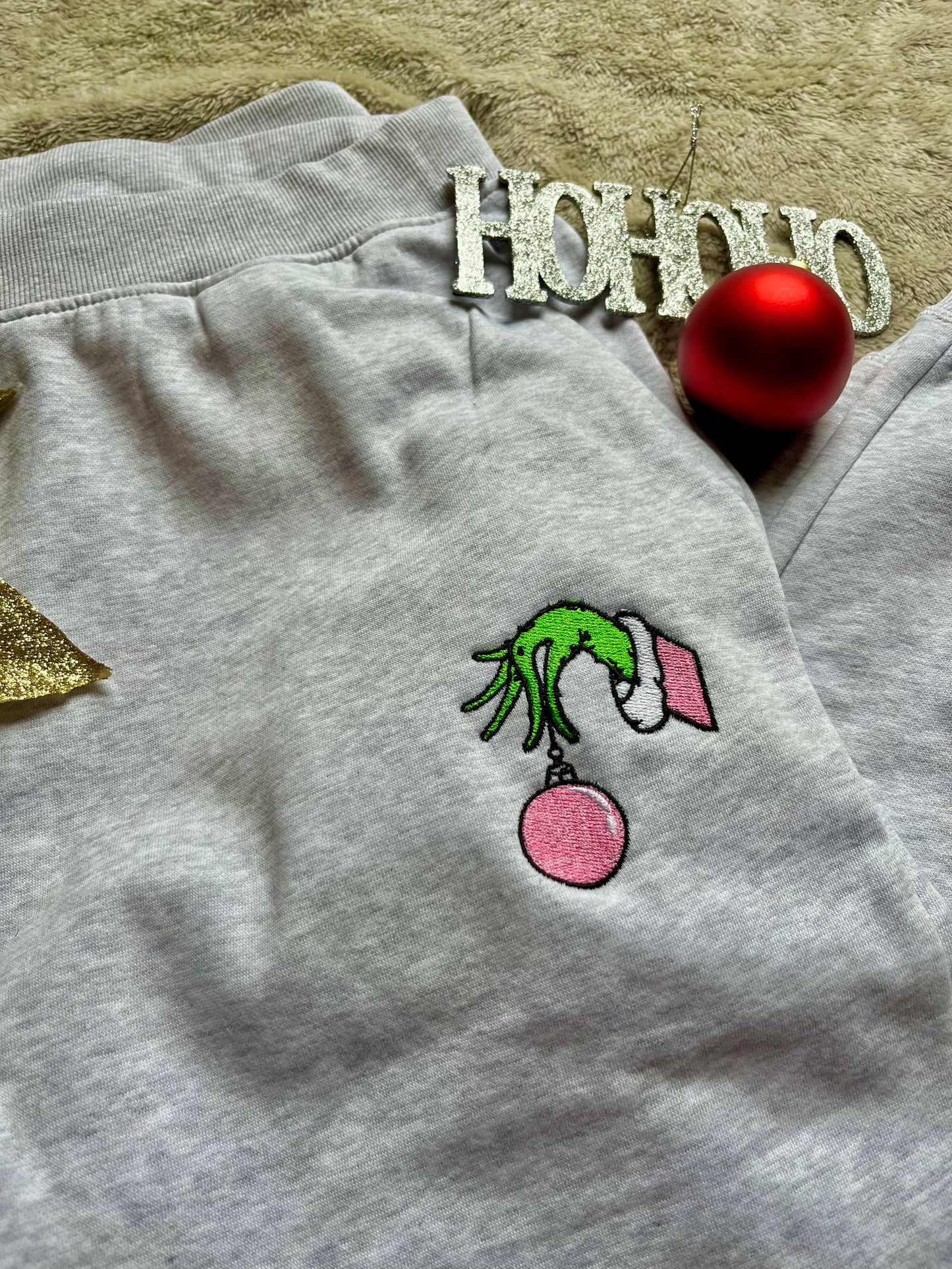 Grinch Hand Embroidered Relaxed Joggers *Customizable*