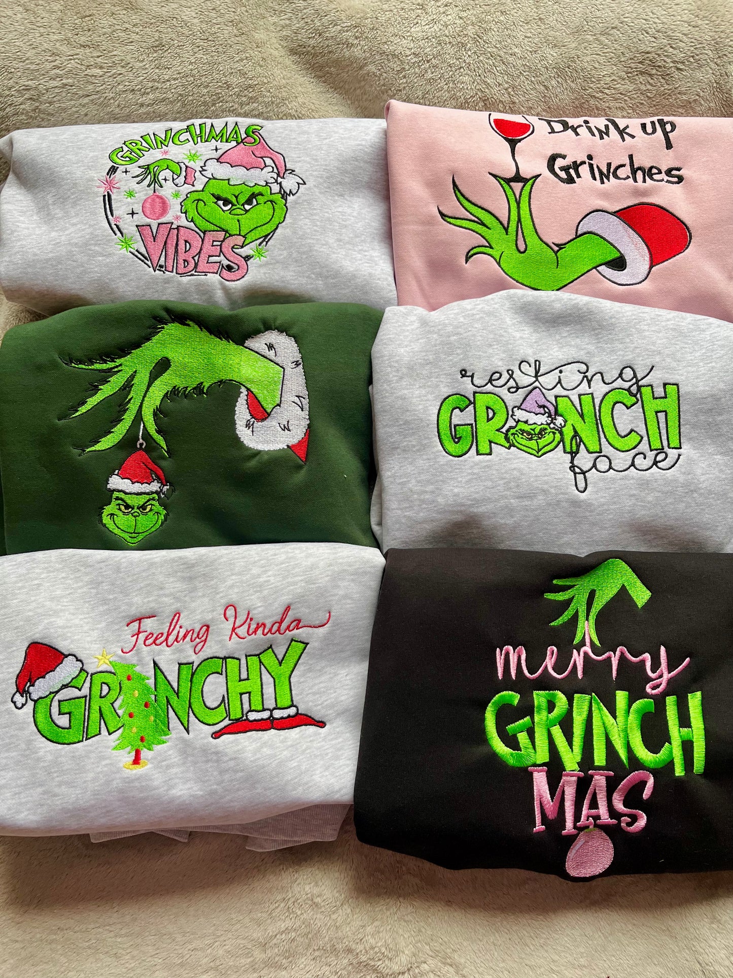 Grinch Face Embroidered Relaxed Joggers *Customizable*