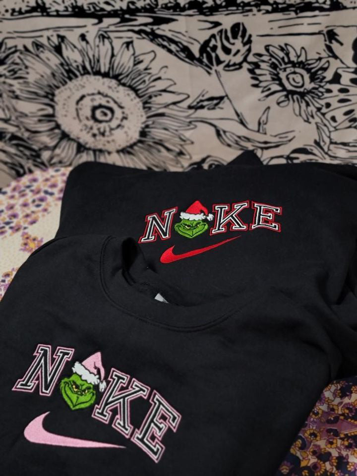 Grinch Face Embroidered Sweater *Customizable*