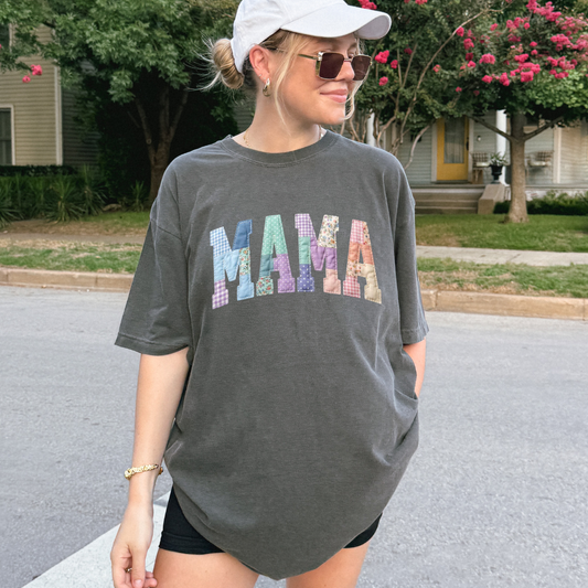 Mama Faux Patchwork Pressed T-Shirt