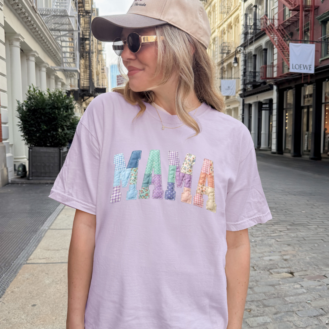 Mama Faux Patchwork Pressed T-Shirt