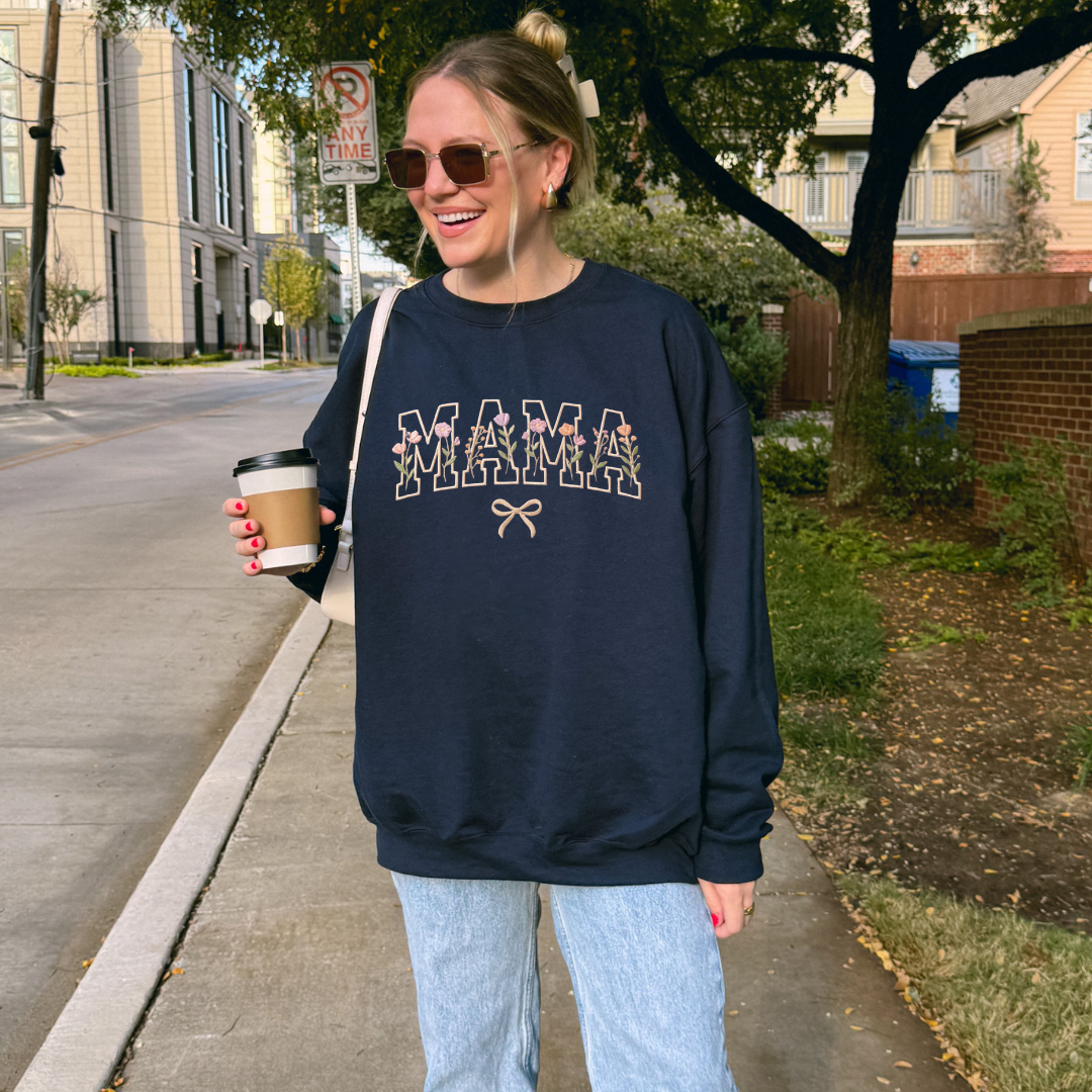 Mama Flowers Embroidered Sweater