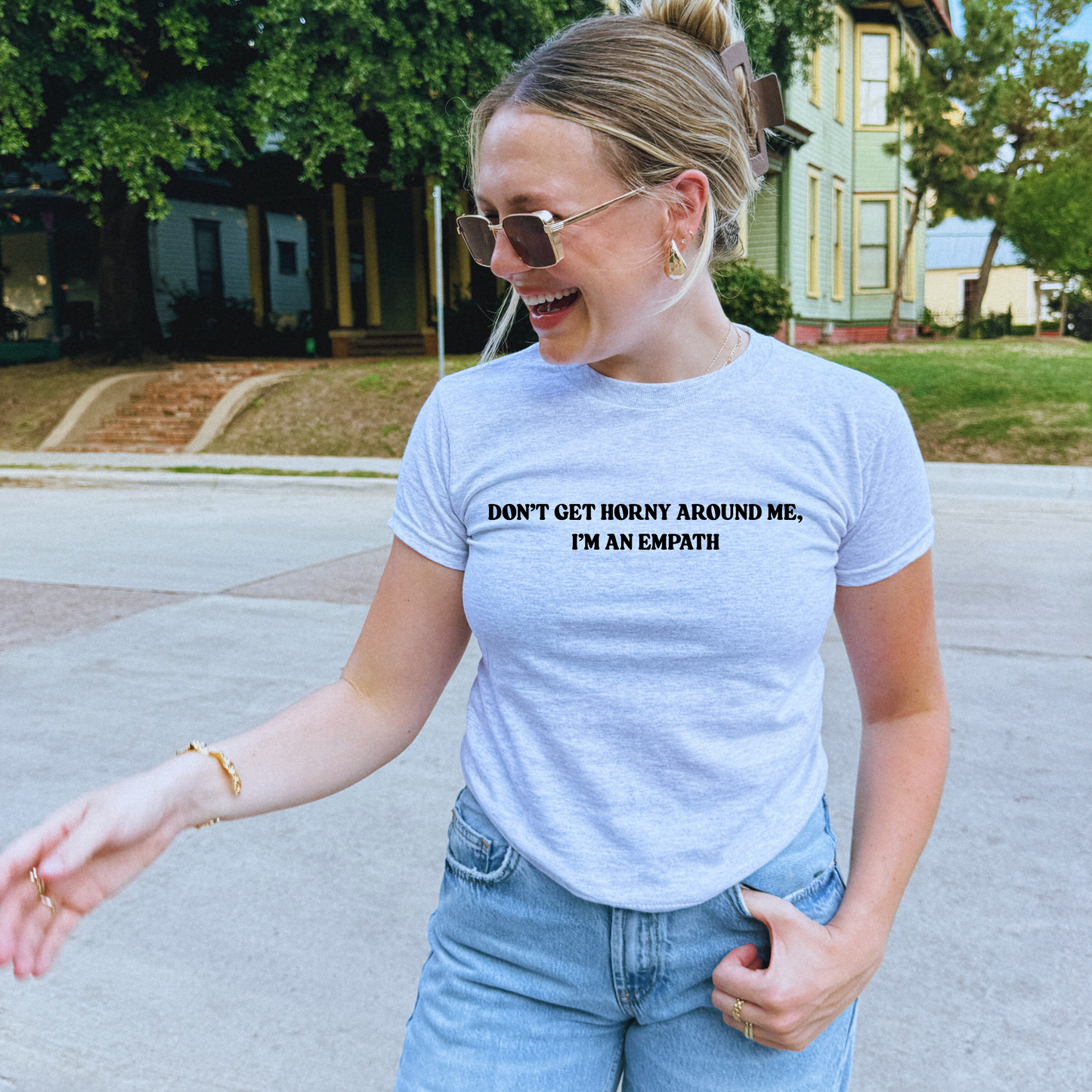 “Don’t Get Horny Around Me, I’m an Empath” 90s Style Baby Tee