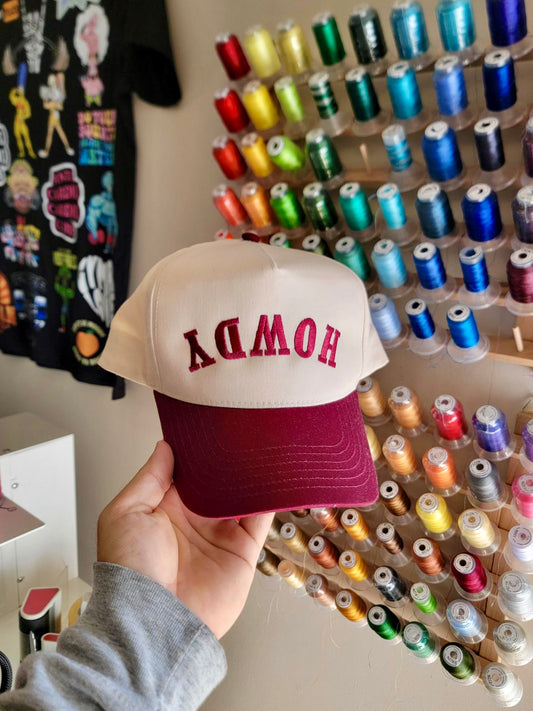 Howdy Upside Down Embroidered Trucker Hat (9 Hat Colours & Custom Thread Options)