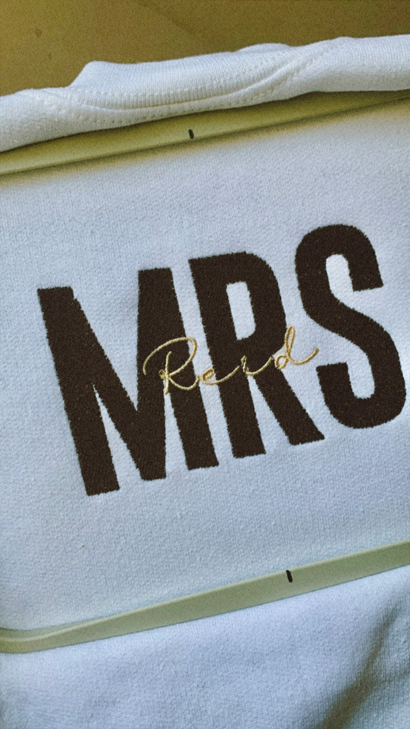 Bridal Custom 'Mrs.' Last Name Embroidered Sweater