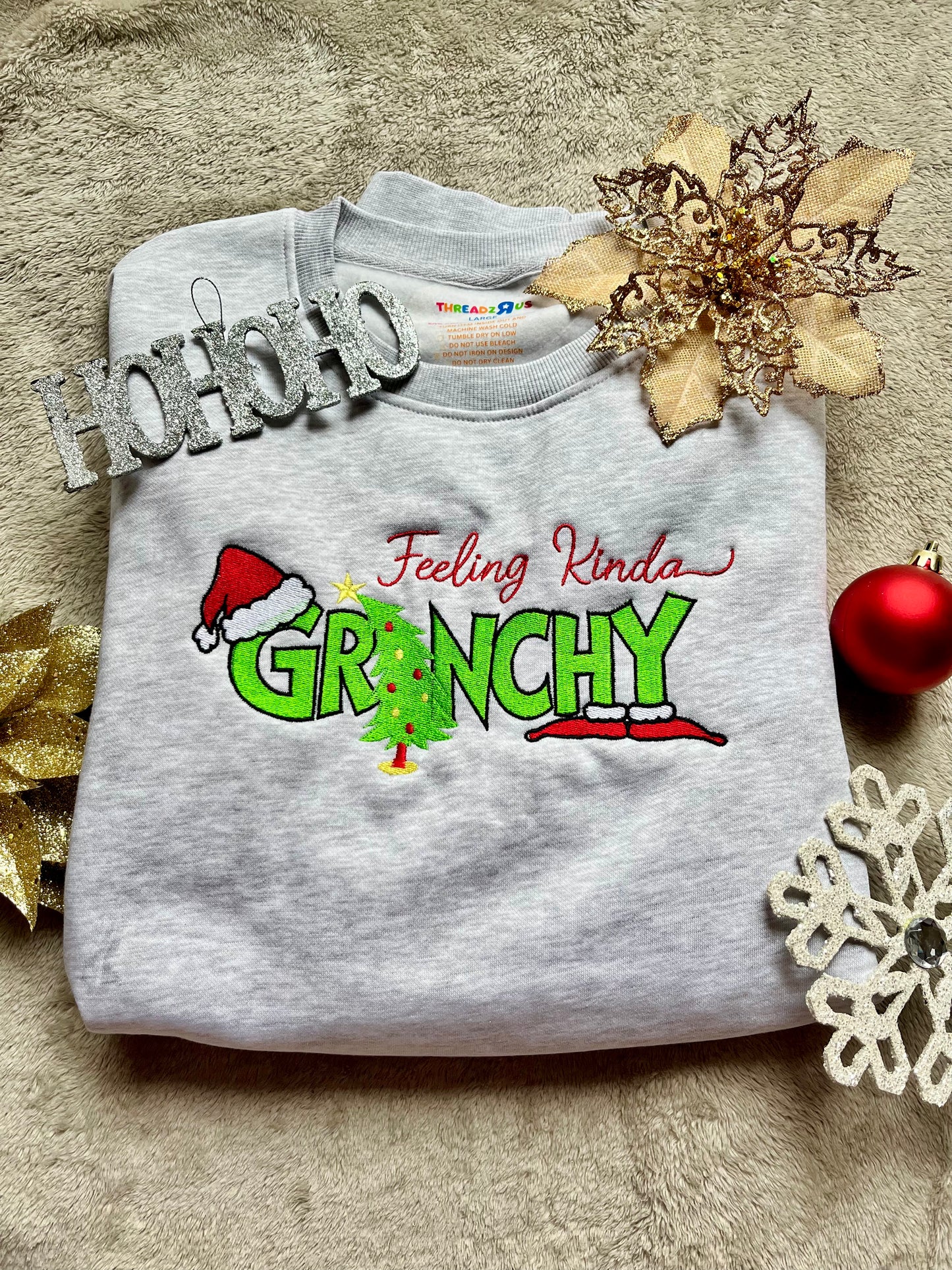 Feeling Kinda Grinchy Embroidered Sweater *Customizable*
