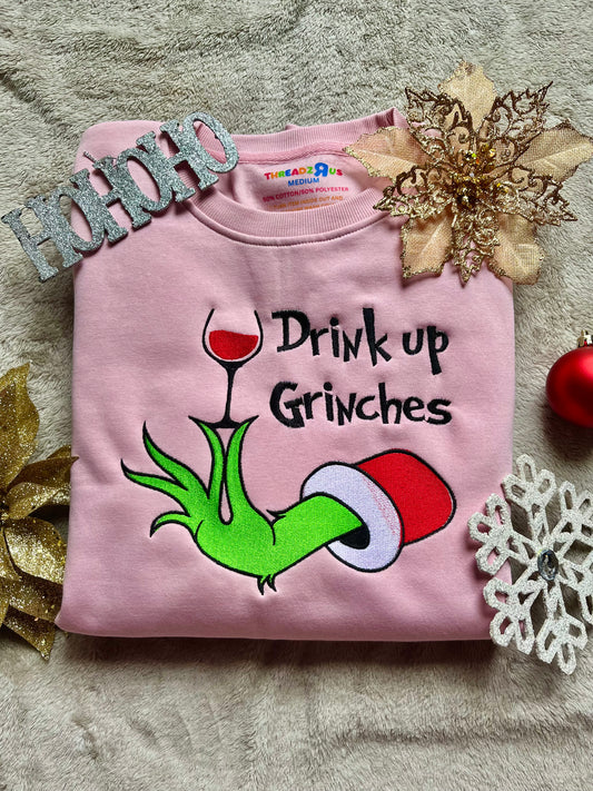 Drink Up Grinches Embroidered Sweater