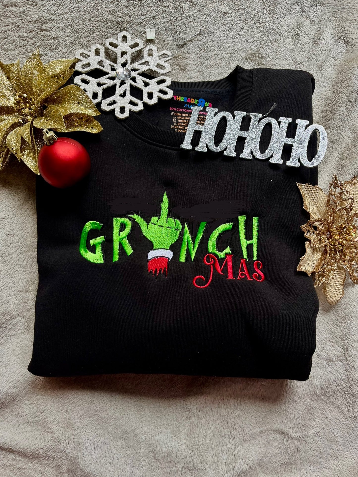 GrinchMas Middle Finger Embroidered Sweater *Customizable*