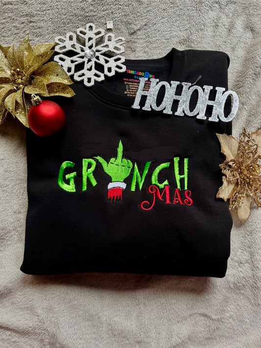 GrinchMas Middle Finger Embroidered Sweater *Customizable*