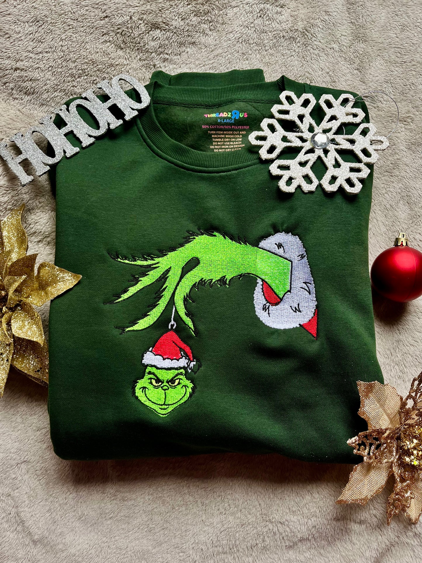 Grinch Hand Embroidered Sweater *Customizable*