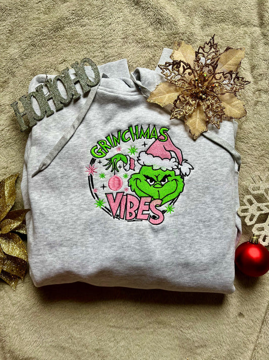 Grinchmas Vibes Embroidered Sweater *Customizable*