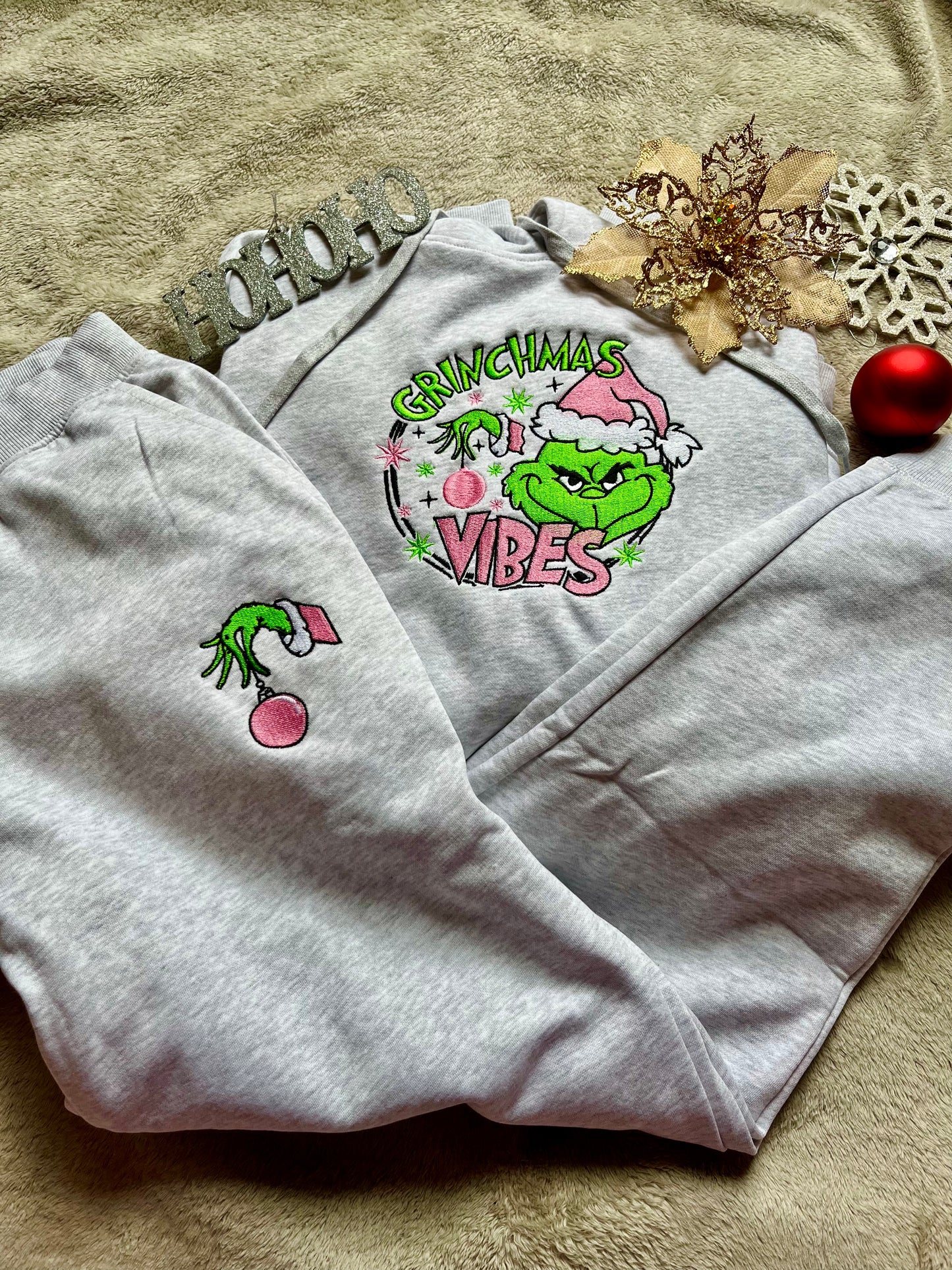 Grinch Hand Embroidered Relaxed Joggers *Customizable*
