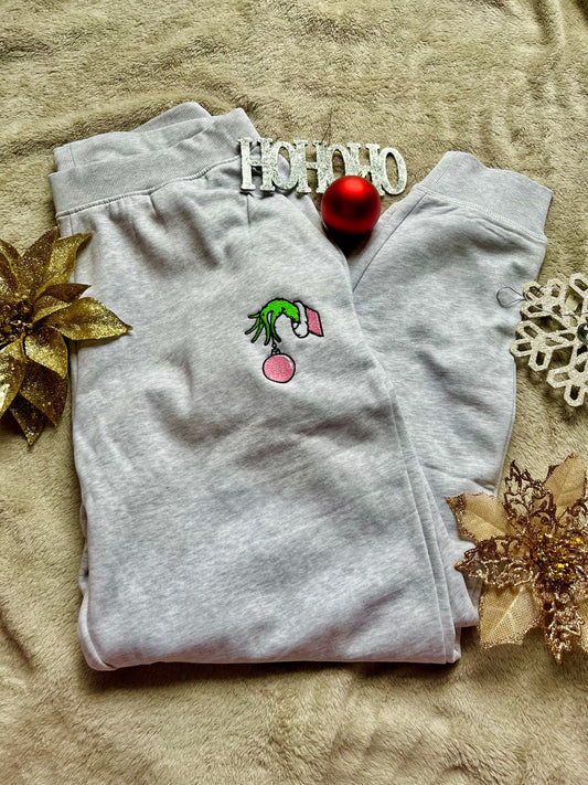 Grinch Hand Embroidered Relaxed Joggers *Customizable*