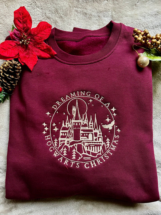 Dreaming Of A Hogwarts Christmas Embroidered Sweater *Customizable*