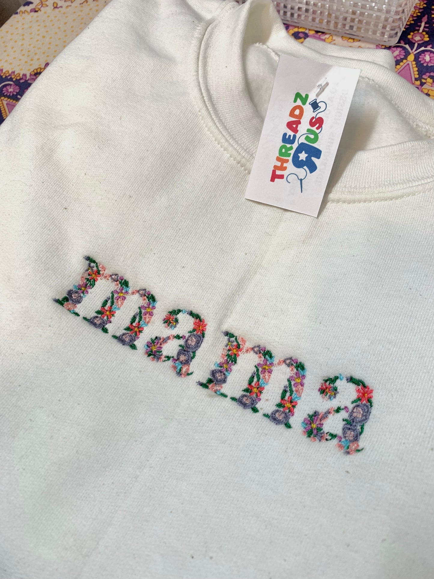 Floral Text Custom Embroidered Sweater