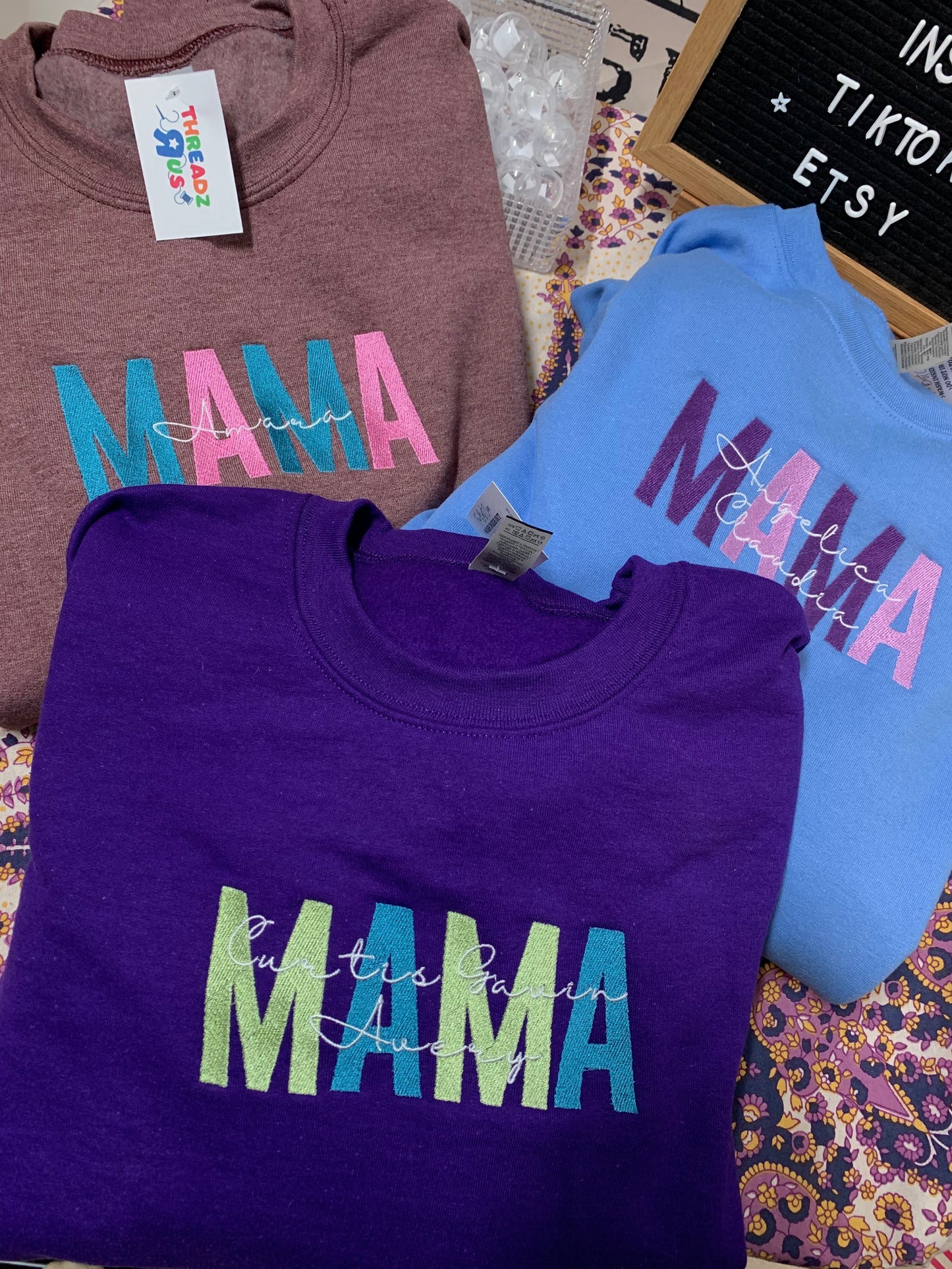 Mama W/Kids Names Custom Embroidered Sweater