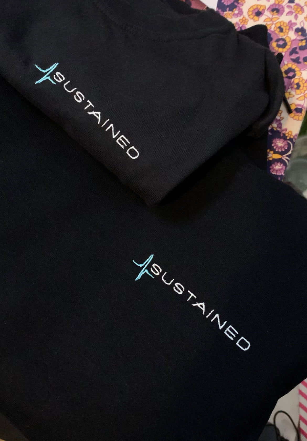 Sustained Logo Black Embroidered Crewneck