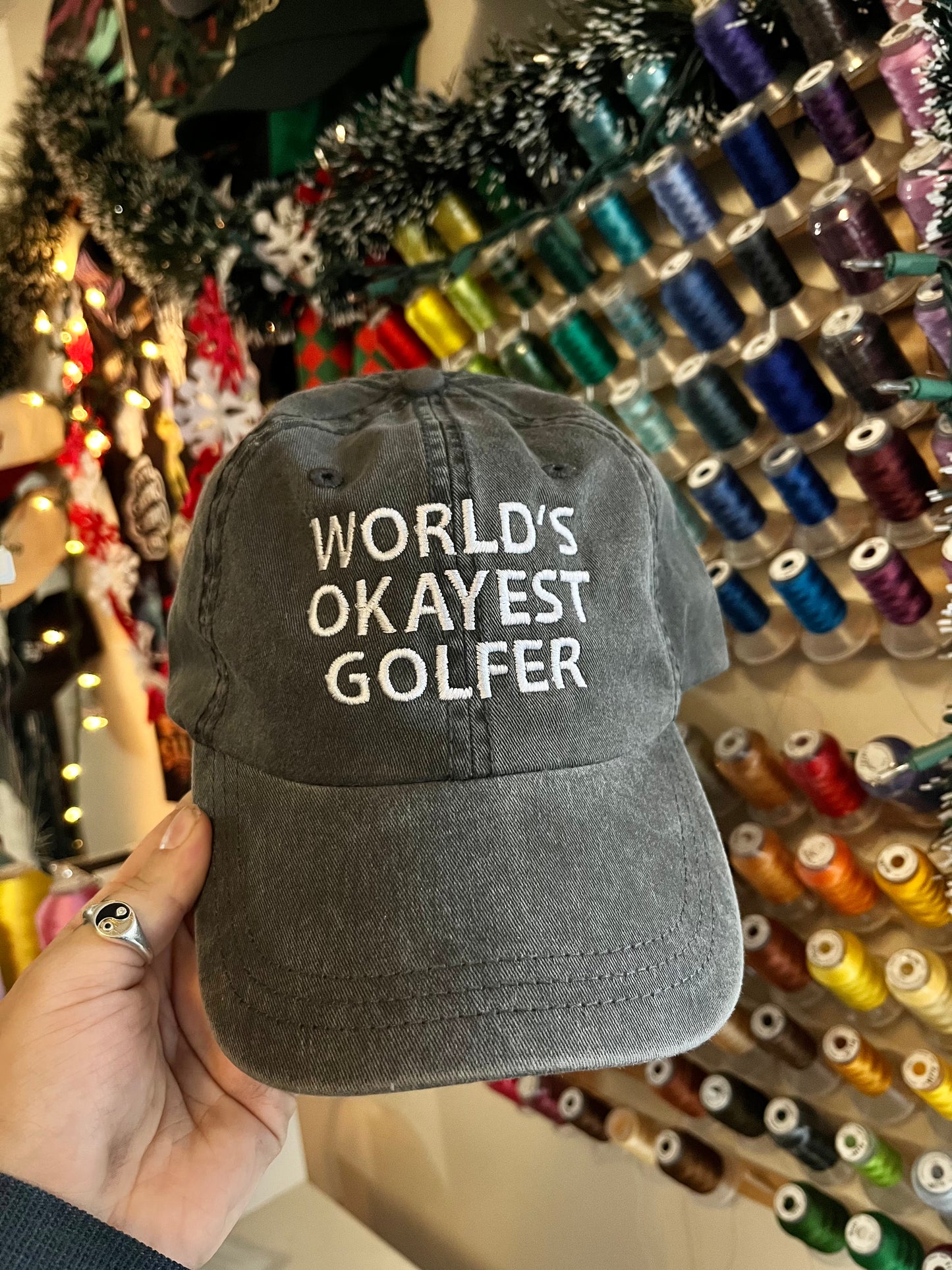 World's Okayest Golfer Dad Cap (12 Hat Colours & Customizable Thread Options)