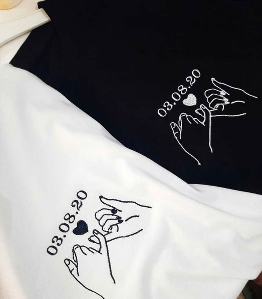 Pinky Promise Anniversary Date Embroidered Sweater