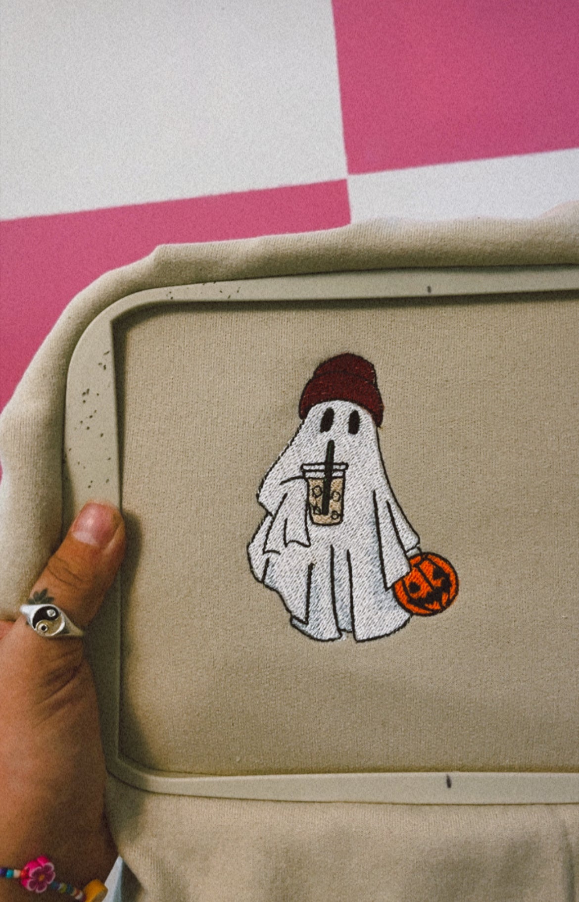 Iced Coffee Ghost Embroidered Sweater