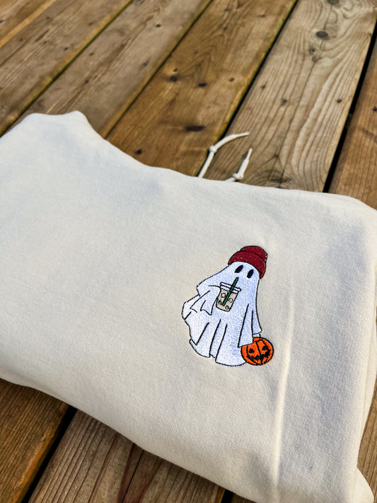 Iced Coffee Ghost Embroidered Sweater