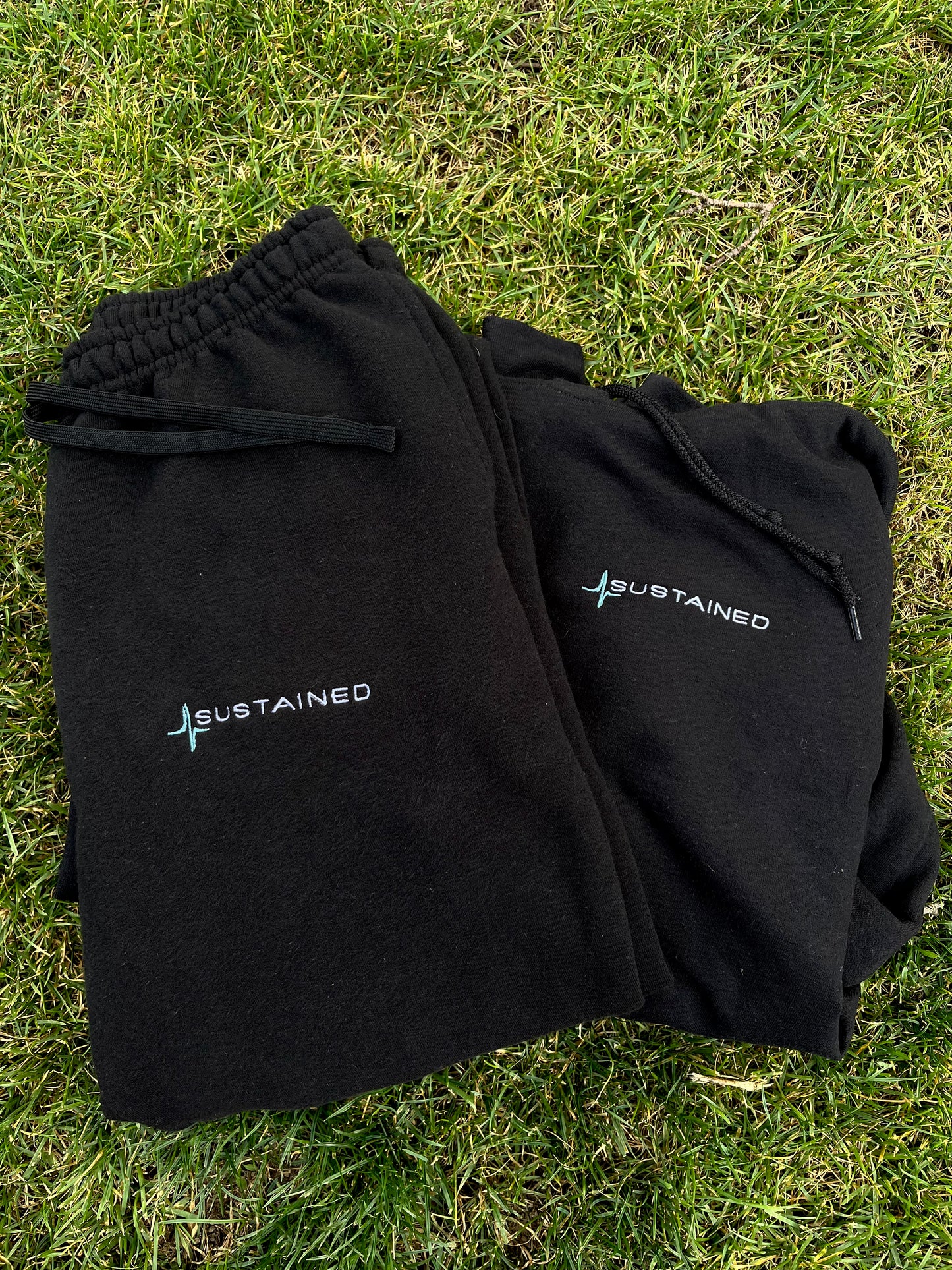 Sustained Logo Black Embroidered Sweatsuit Set (HOODIE)