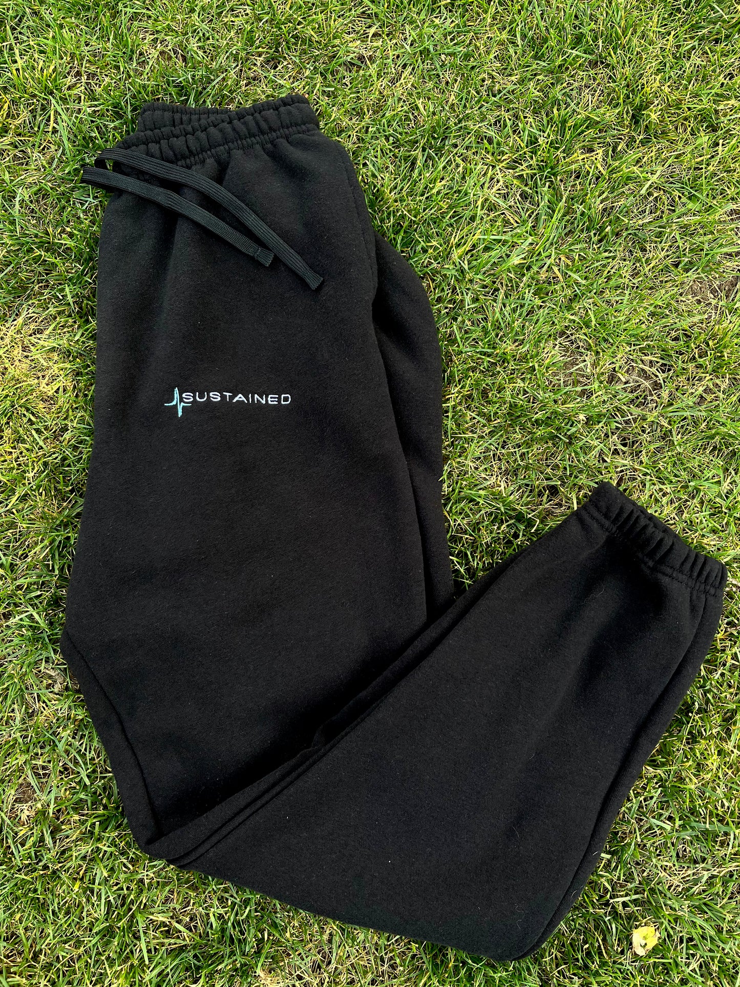 Sustained Logo Black Embroidered Sweatsuit Set (HOODIE)