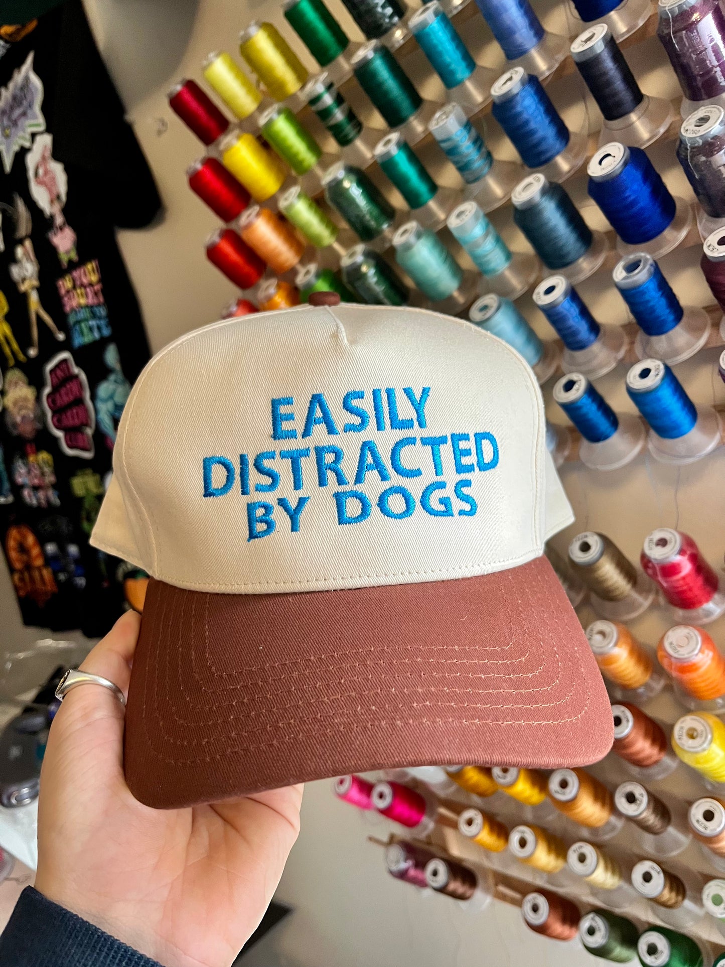 Easily Distracted By Dogs Embroidered Trucker Hat (Customize Hat & Thread Colours)
