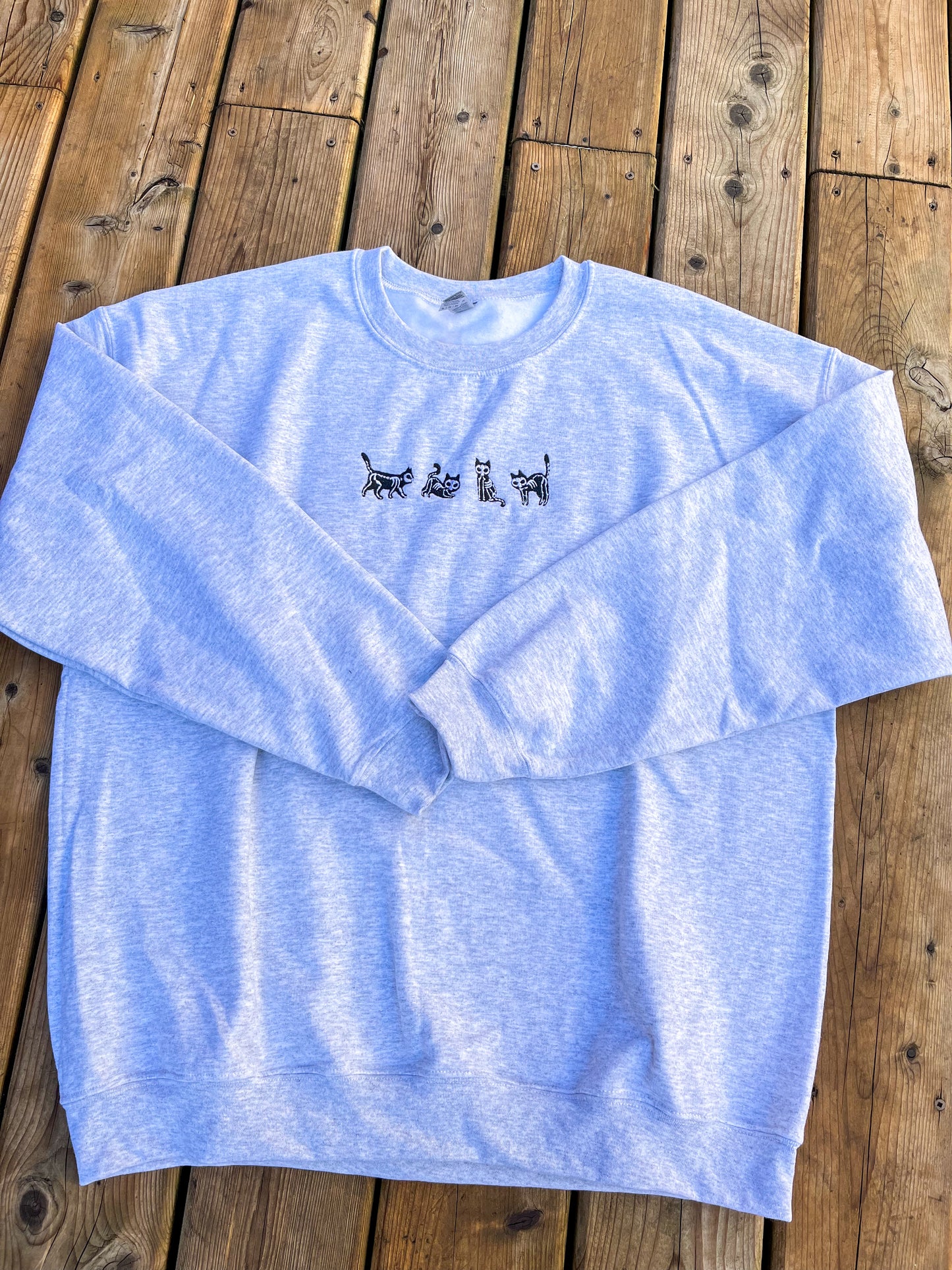 Skeleton Kitties Embroidered Sweater