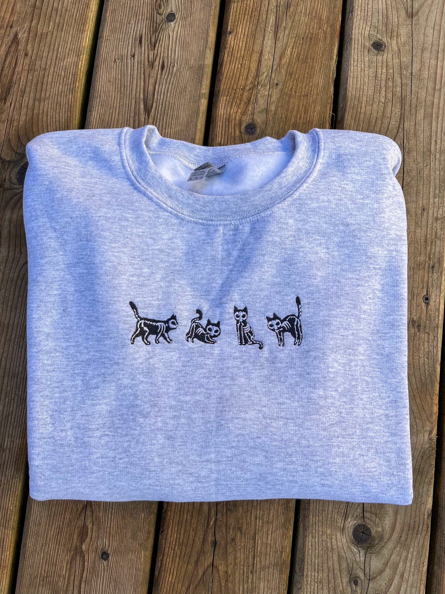 Skeleton Kitties Embroidered Sweater