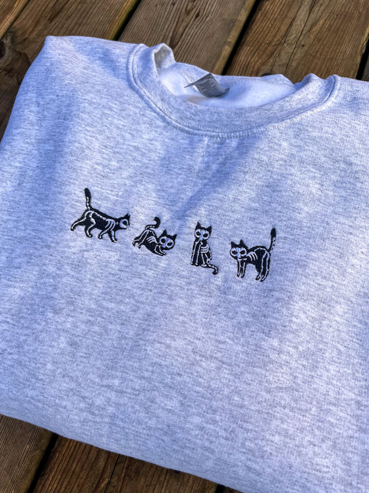 Skeleton Kitties Embroidered Sweater