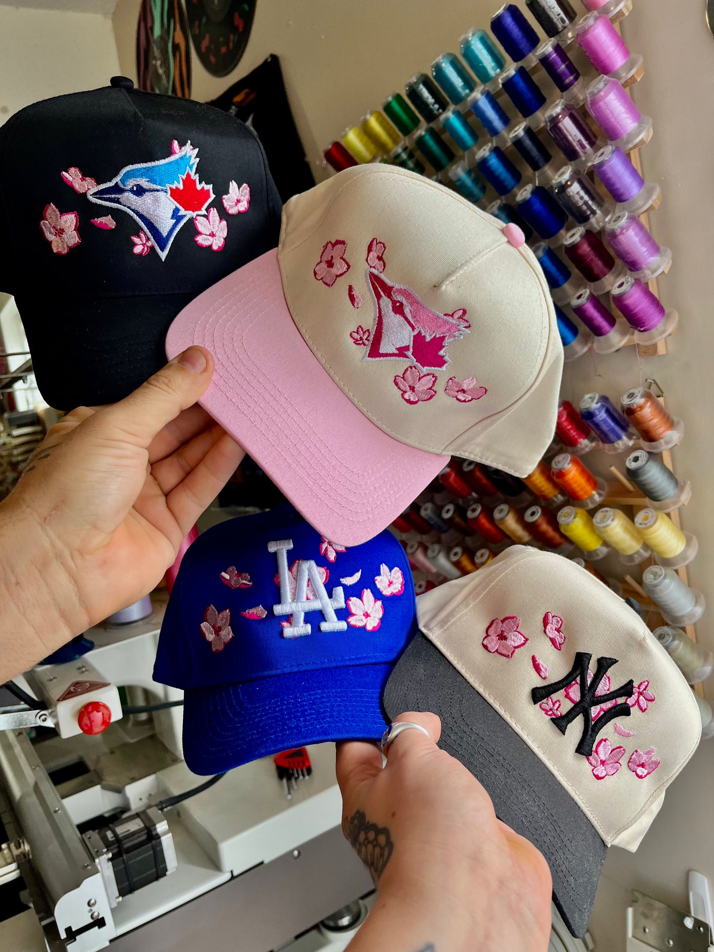Jays Cherry Blossom Embroidered Trucker Snapback Hat