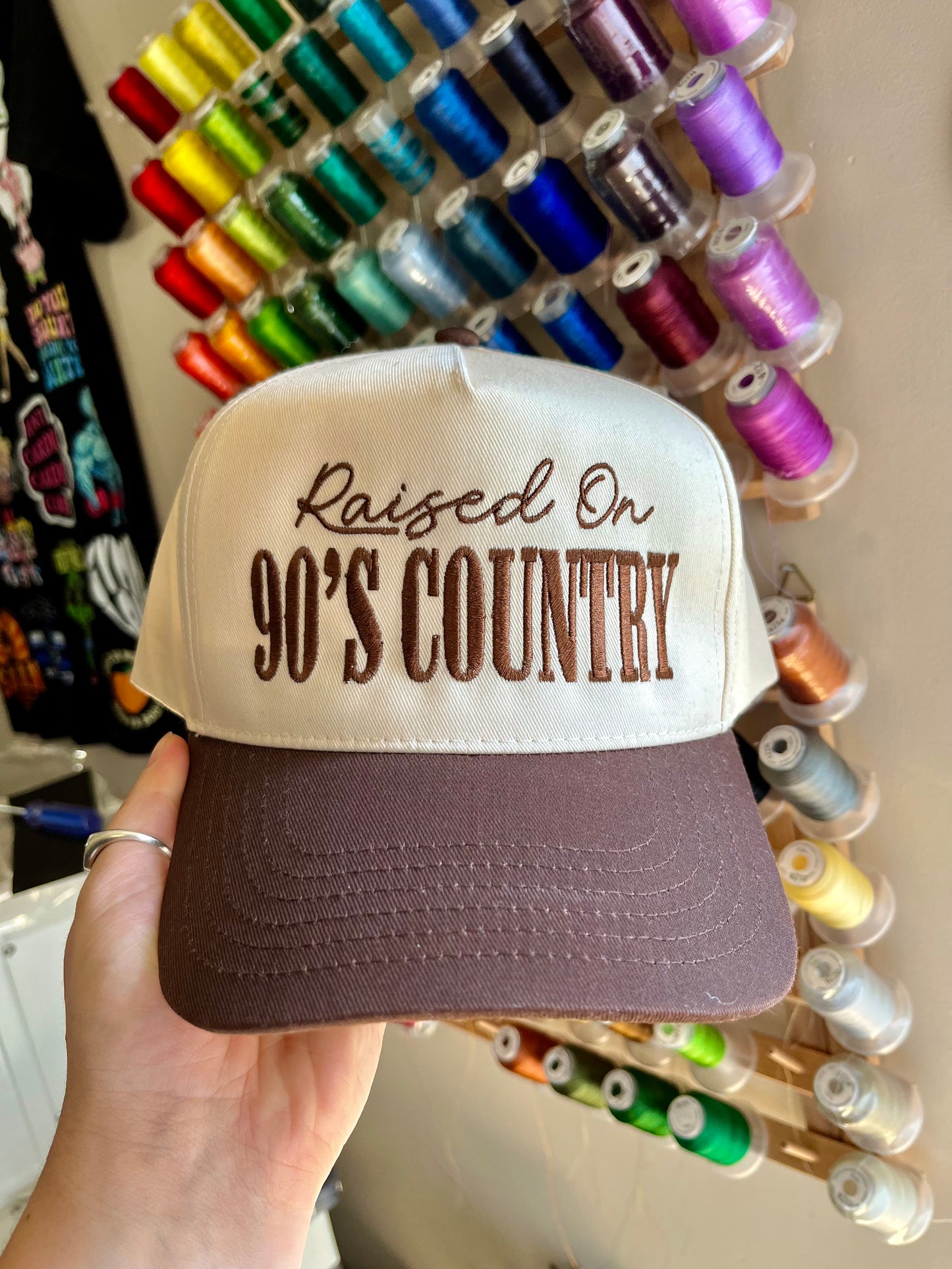 Raised On 90s Country Embroidered Trucker Hat (Customize Hat & Thread Colours)