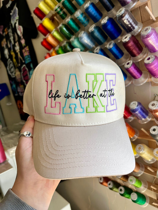 Life Is Better At The Lake Embroidered Trucker Hat (Customize Hat & Thread Colours)