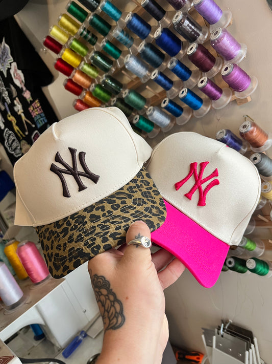 N Y Puff Embroidered Trucker Hat (Customize Hat & Thread Colours)