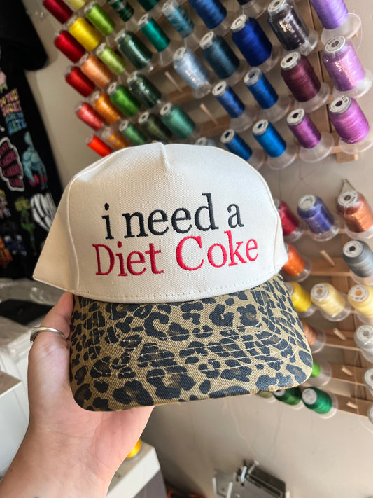 I Need A Diet Coke Embroidered Trucker Hat (Customize Hat & Thread Colours)