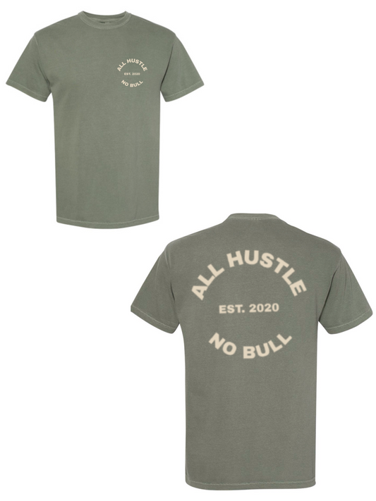 All Hustle No Bull Circle Logo Pressed Oversized T-Shirt (Moss)