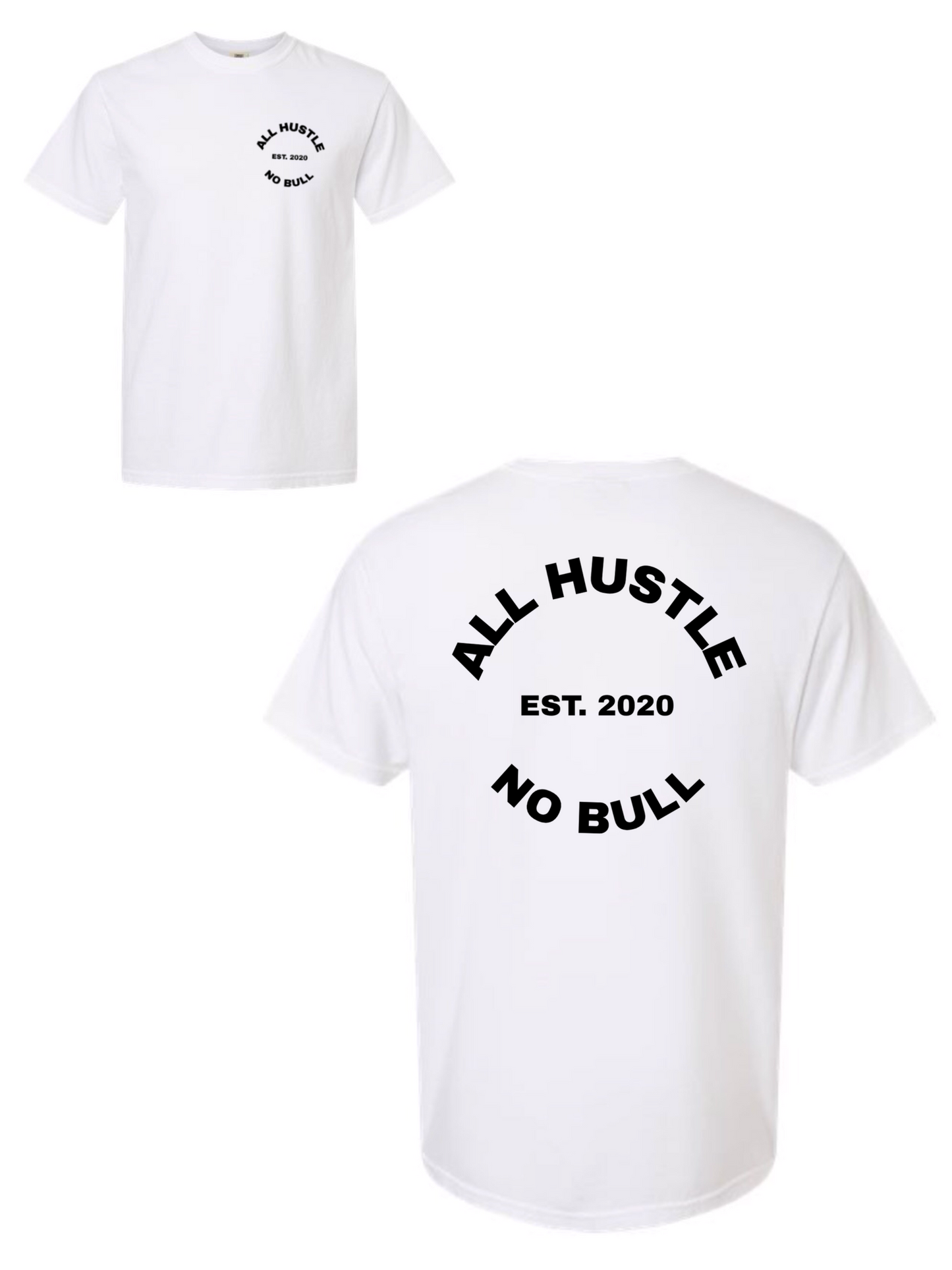 All Hustle No Bull Circle Logo Pressed Oversized T-Shirt (White)