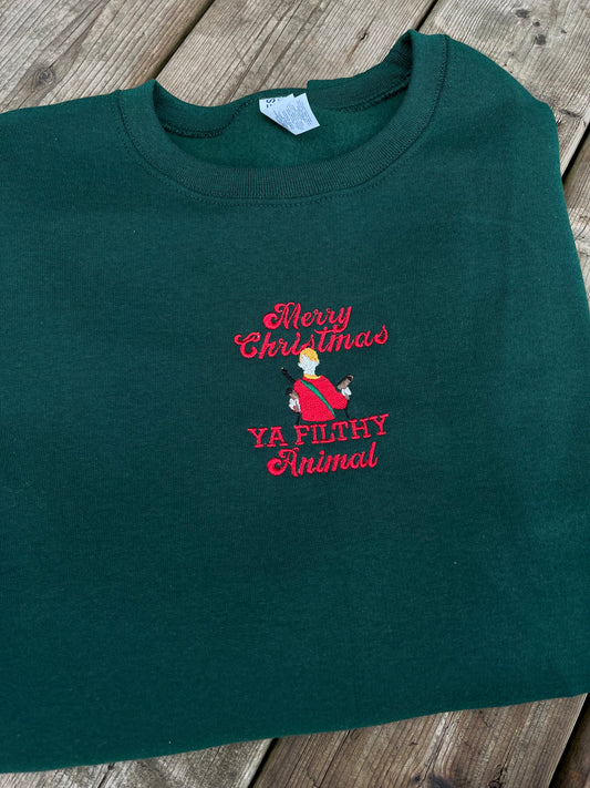 Merry Christmas Ya Filthy Animal Embroidered Sweater