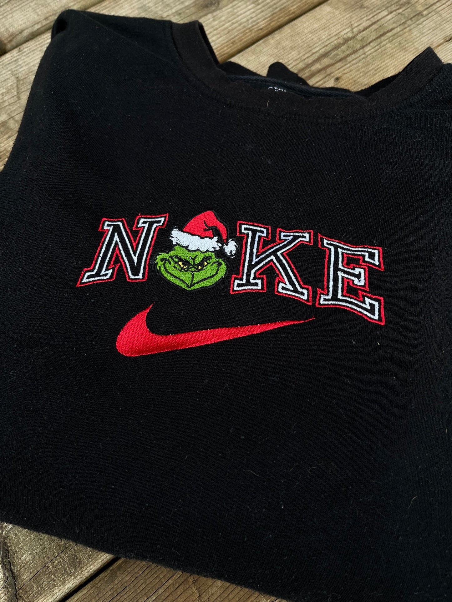 Grinch Face Embroidered Sweater *Customizable*