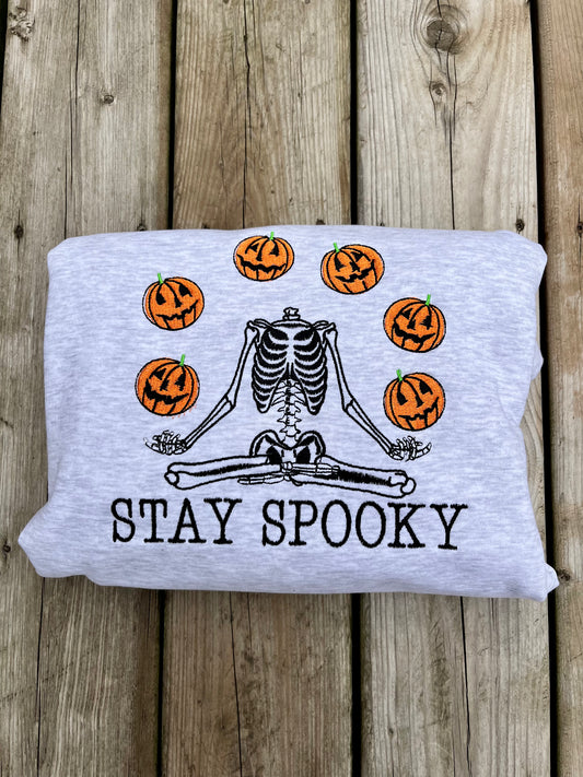 Stay Spooky Juggling Heads Embroidered Sweater