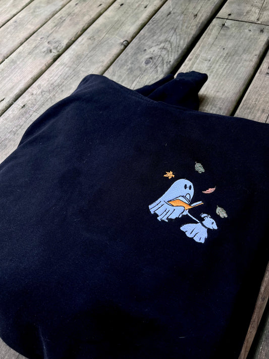 Reading Ghost Walking Dog Embroidered Sweater