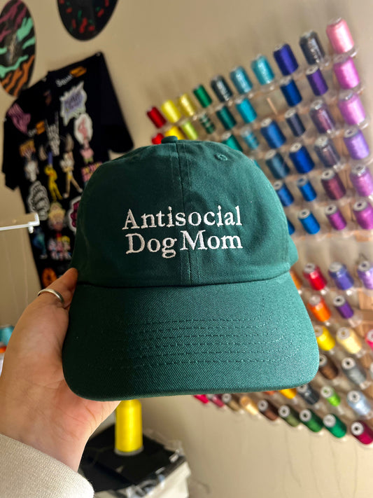 Antisocial Dog Mom/Dad Dad Cap (12 Hat Colours & Customizable Thread Options)