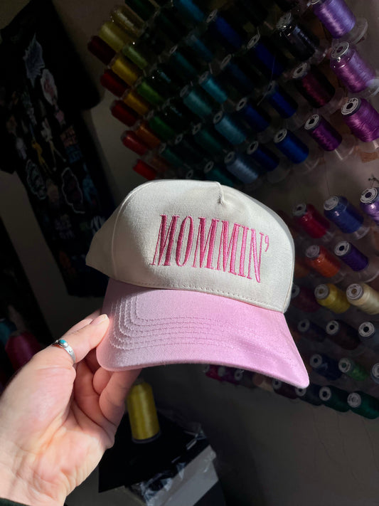 Mommin' (Too Busy To Care) Embroidered Trucker Hat (9 Hat Colours & Custom Thread Options)