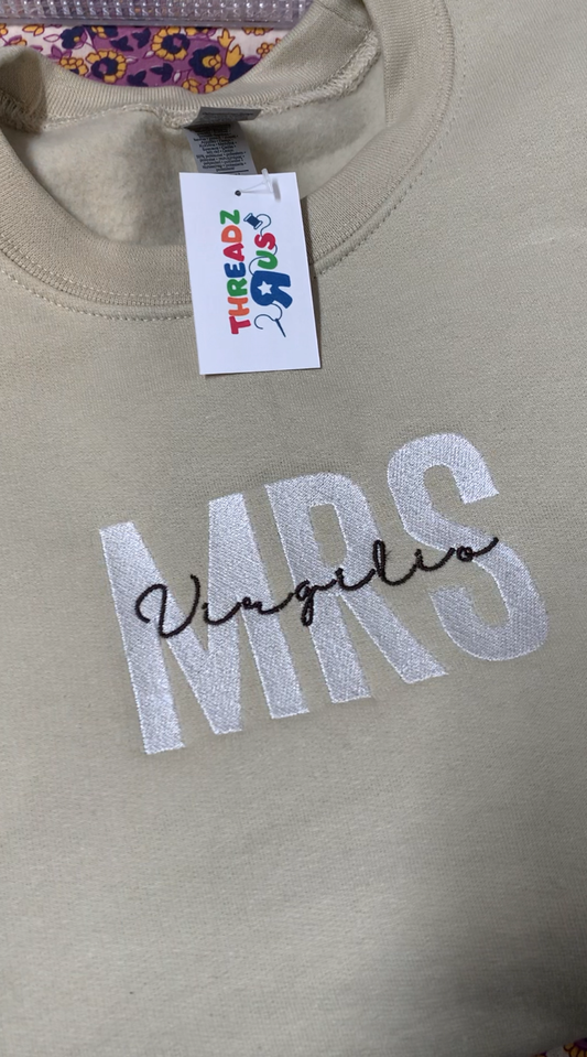 Bridal Custom 'Mrs.' Last Name Embroidered Sweater