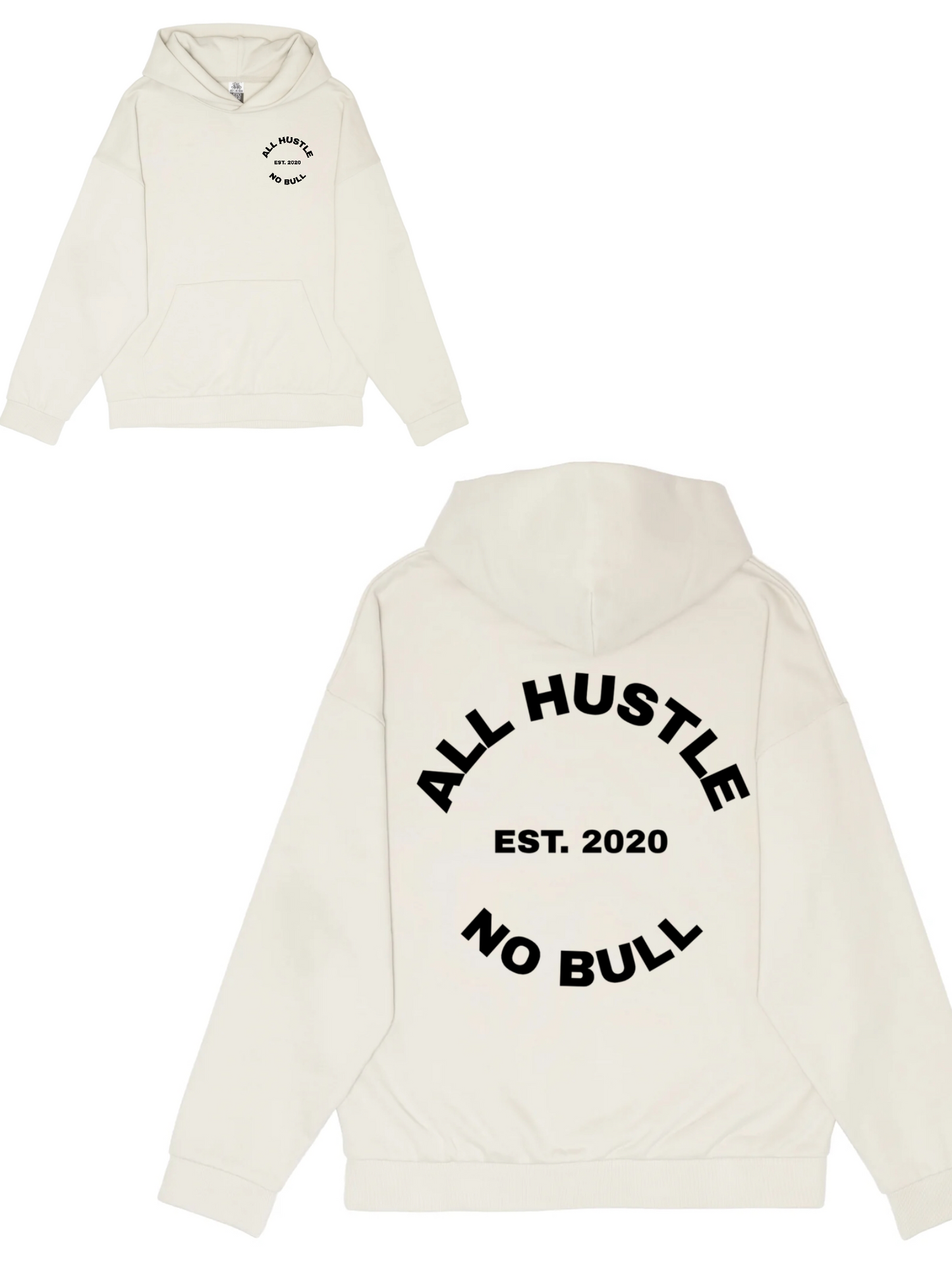 All Hustle No Bull Circle Logo Pressed Oversized Heavyweight Hoodie (Icy Beige)