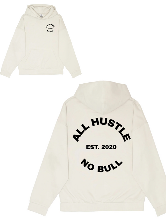 All Hustle No Bull Circle Logo Pressed Oversized Heavyweight Hoodie (Icy Beige)
