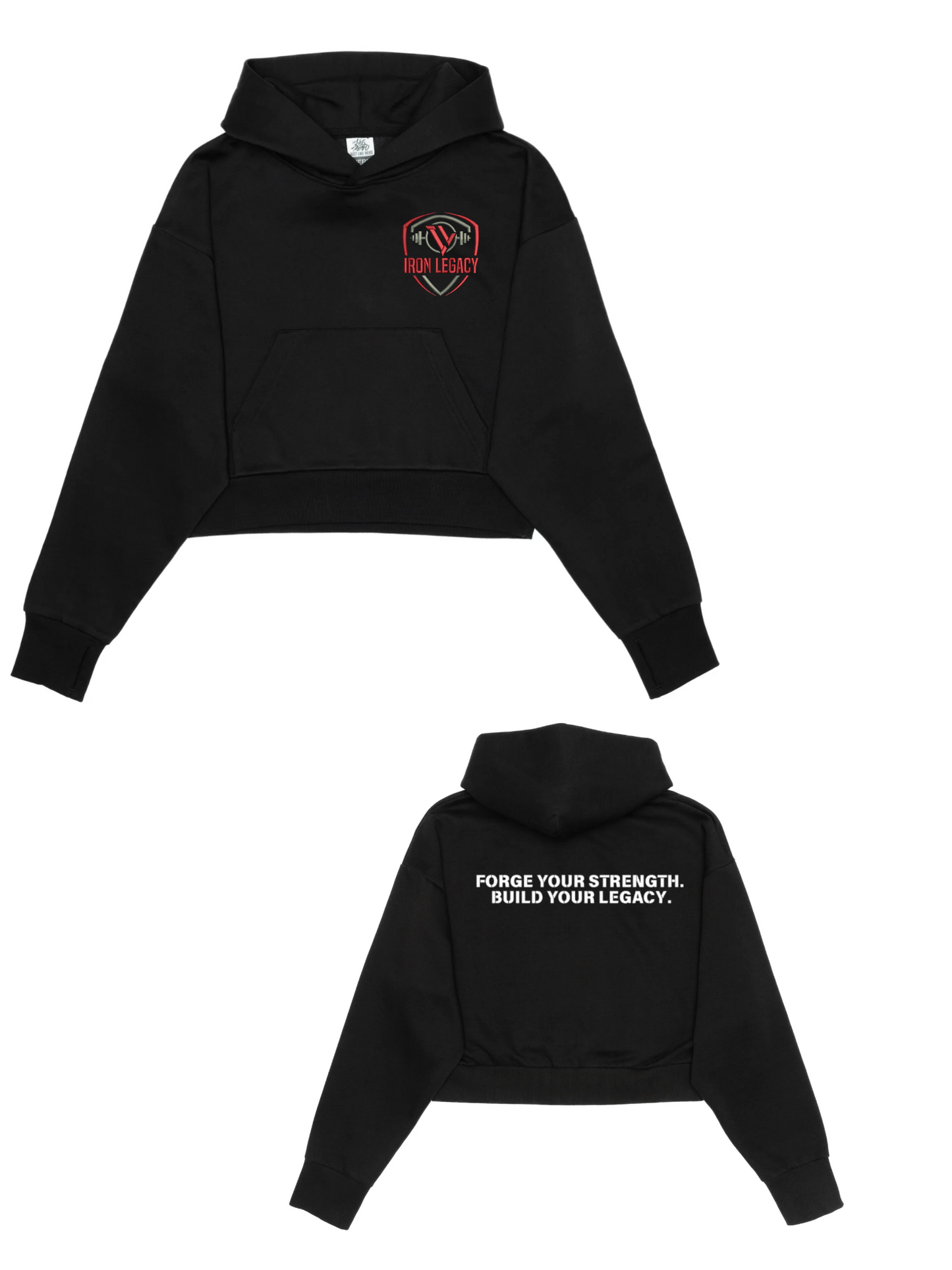 Iron Legacy Embroidered Black Cropped Hoodie
