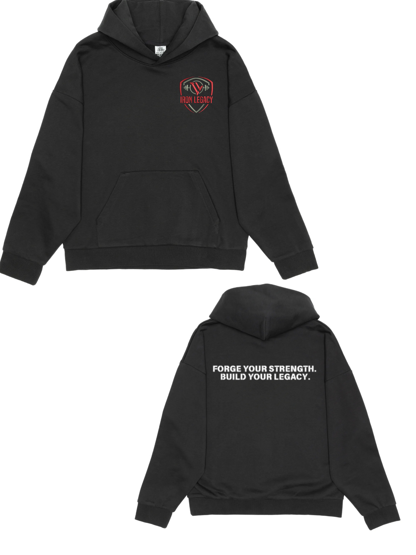 Iron Legacy Dropshoulder Heavy Oversized Embroidered Hoodie **OFF BLACK**
