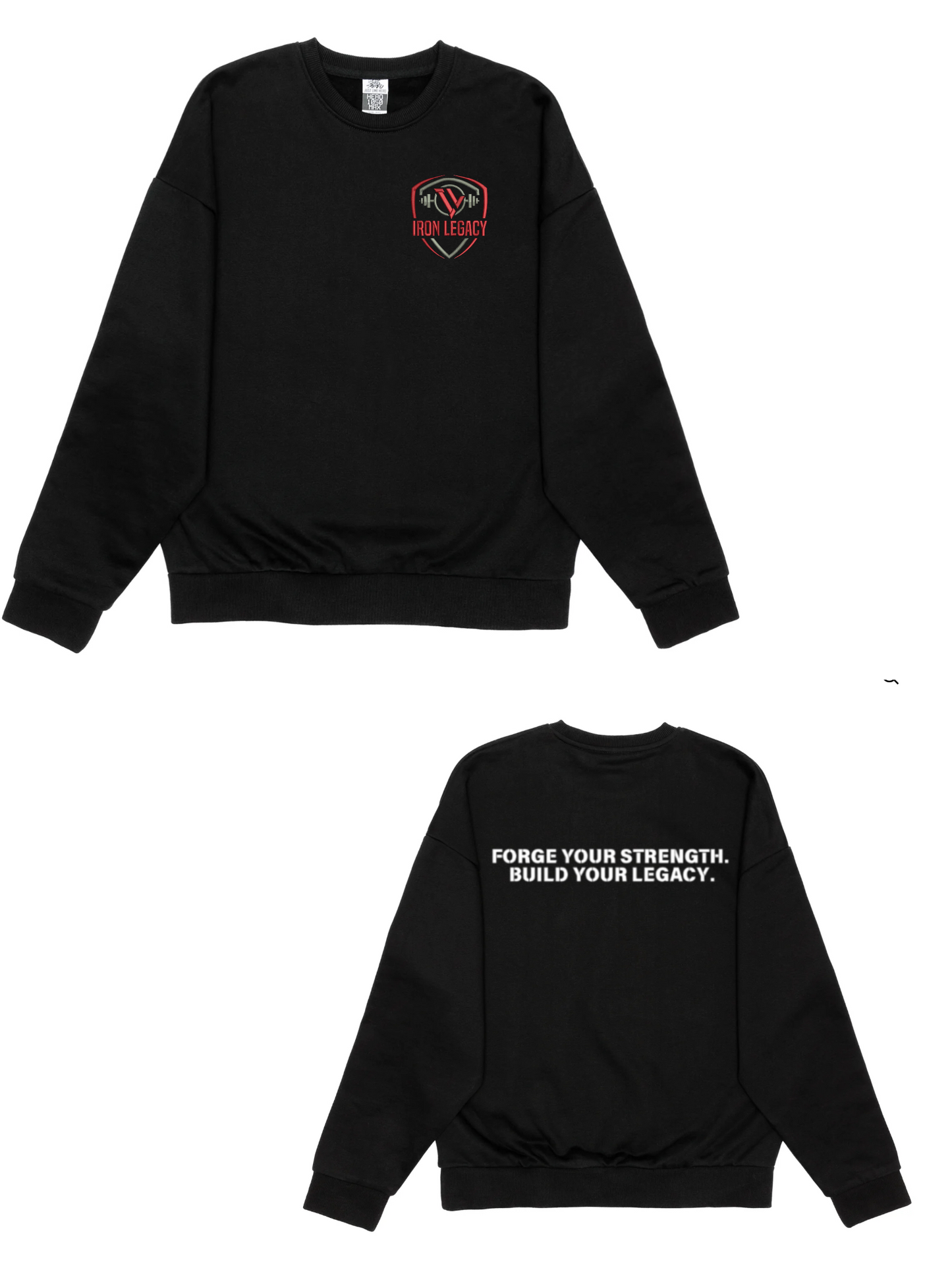 Iron Legacy Dropshoulder Heavy Oversized Embroidered Crewneck **TRUE BLACK**